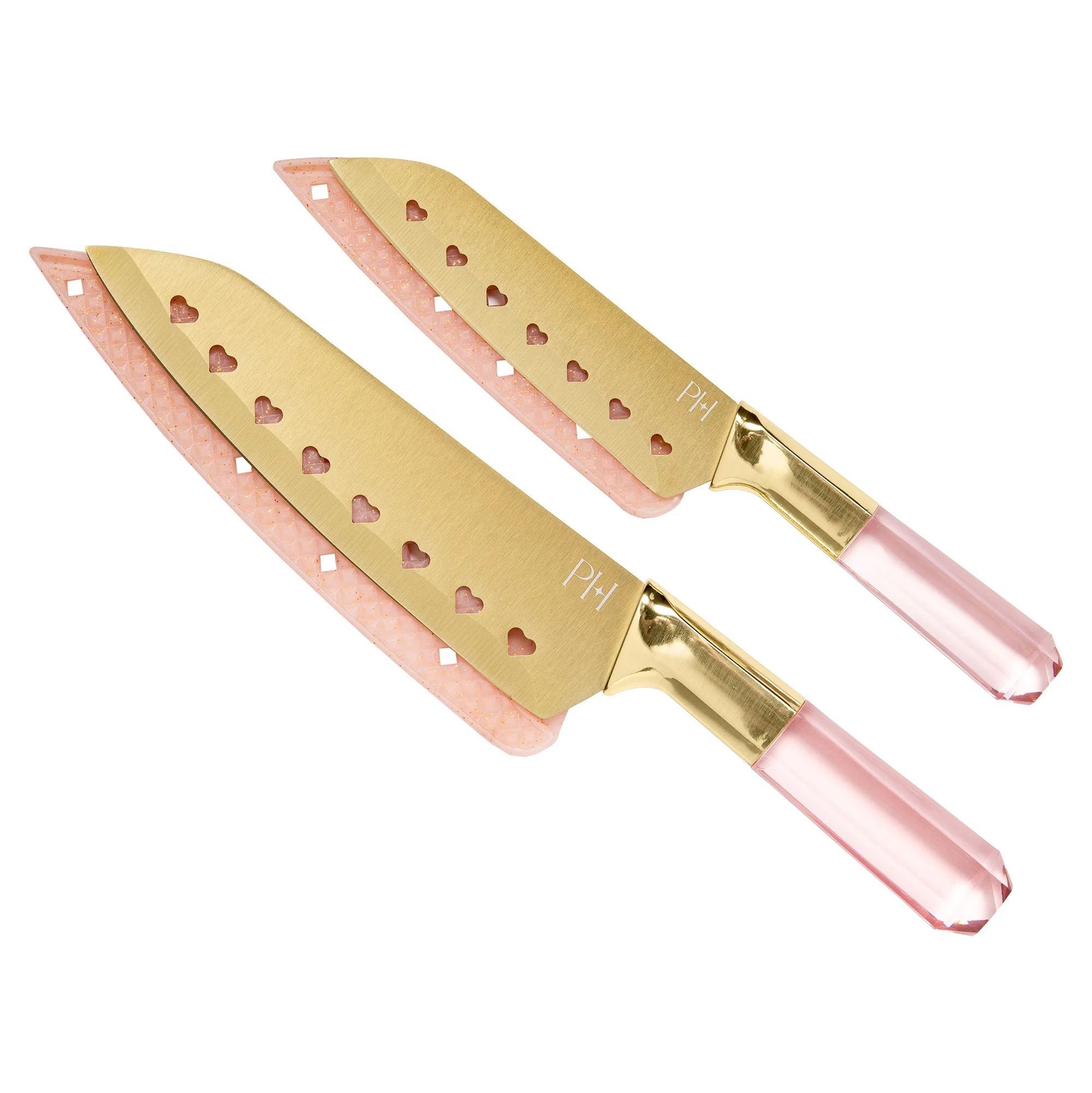 Paris Hilton 2 Piece Stainless Steel Santoku Knife Set, Jewel Handles, Gold Blades, Pink | Walmart (US)