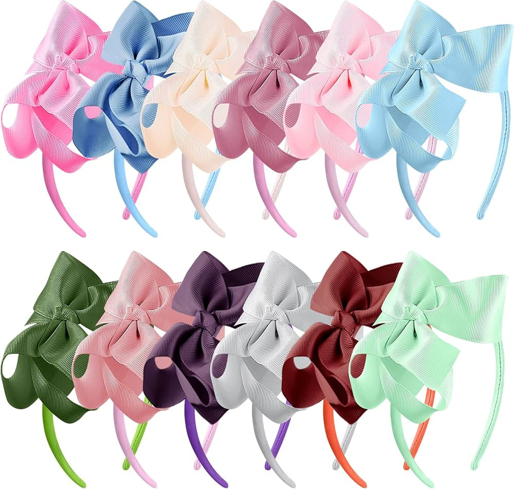 SIQUK 12 Pieces Bow Headbands for Girls Headband with Bow Grosgrain Ribbon Bow Headband Girl Hair... | Amazon (US)