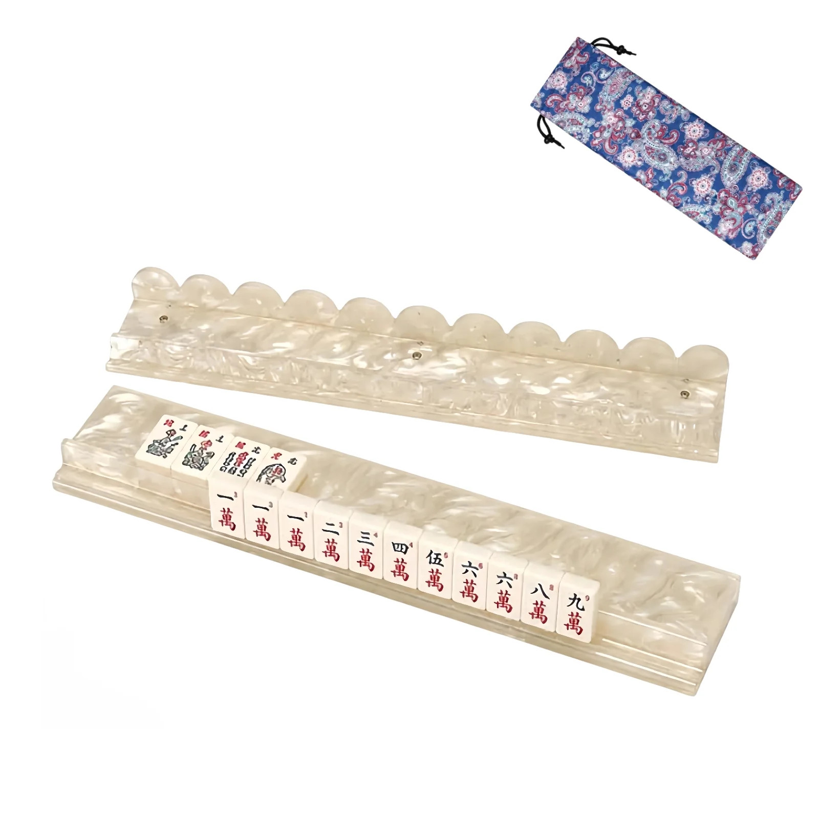 20 Inch Acrylic Mahjong Rack with Pusher and Storage Bag, , Scalloped Mahjong Tile Holder with De... | Walmart (US)