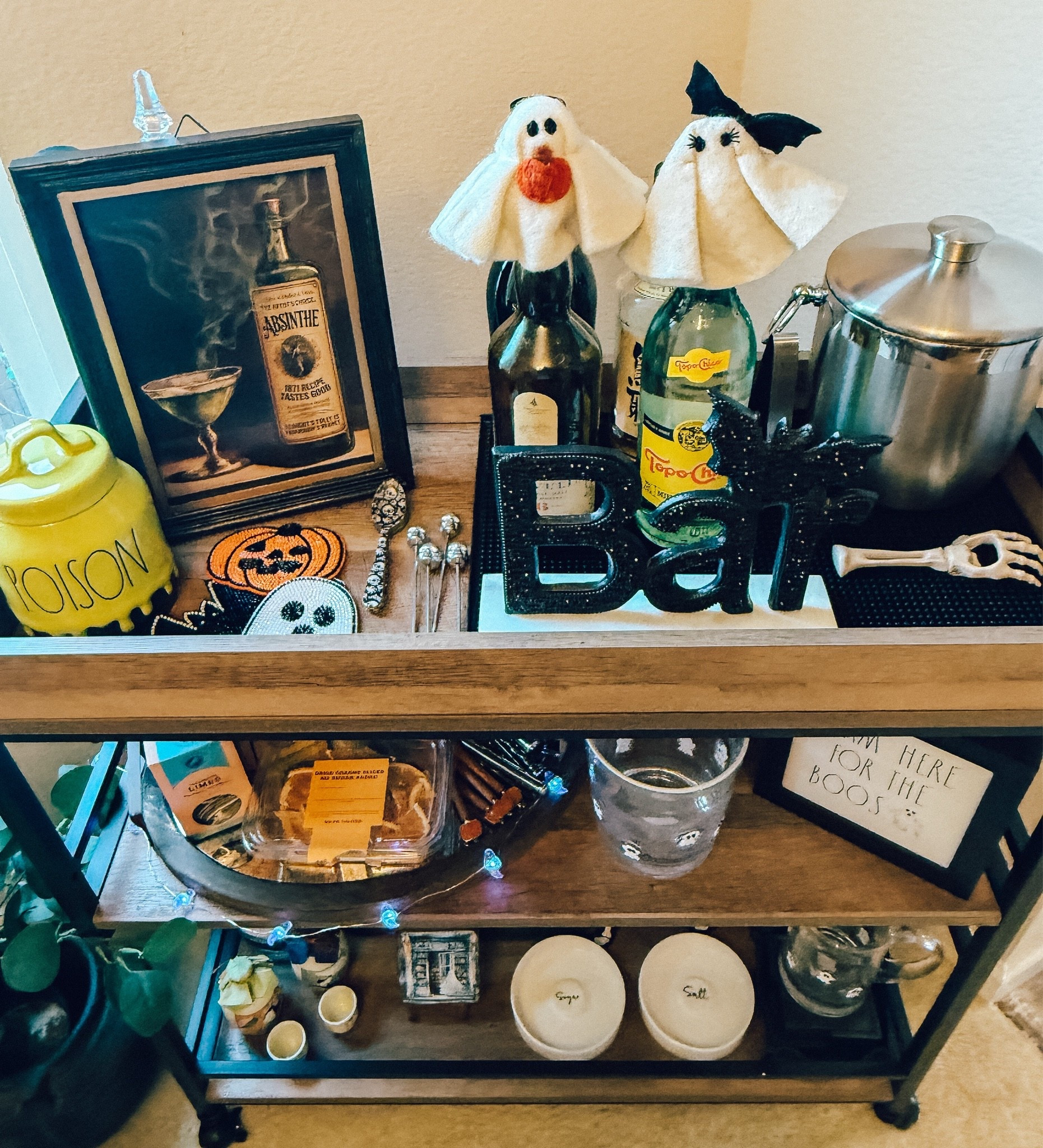 My Halloween bar cart! The only thing I couldn’t link was the mirrored tray on the second shelf (it’s old from Home Goods), and the sake set because we got that in Japan. 
#hallowerndecor #barcart #halloweenbarcart

#LTKSeasonal #LTKHome