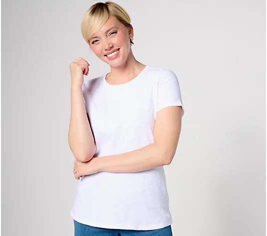 Denim & Co. Essentials True Cotton Slub Cap Sleeve Top - QVC.com | QVC