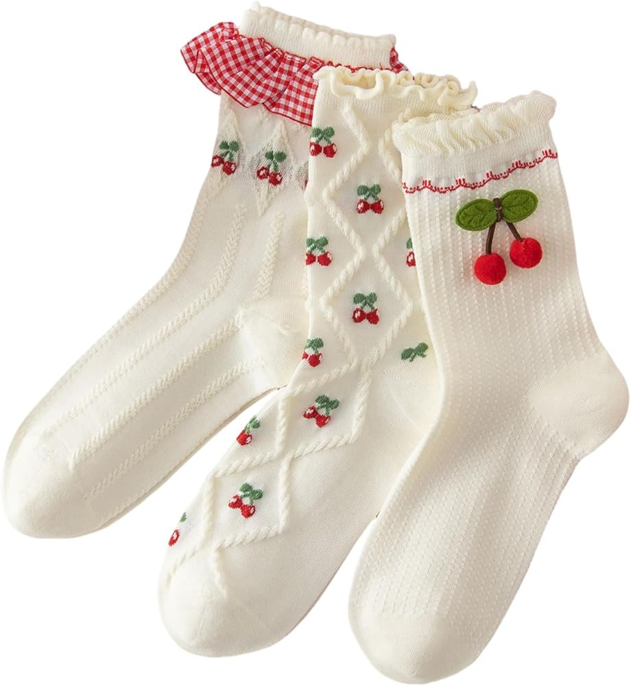 Gellwhu Cute Ankle Crew Socks for Women Girls Ruffle Frilly Strawberry Cherry Kawaii Fun Aestheti... | Amazon (US)