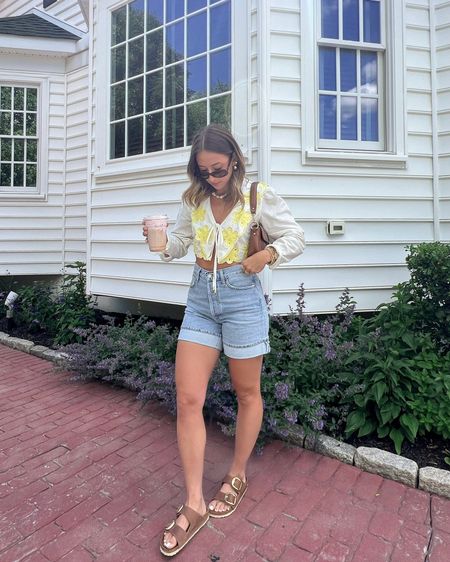 6/10/24 Casual summer outfit 🫶🏼 Agolde shorts, Jean shorts, summer fashion, summer outfit inspo, free people style, free people outfits, Birkenstock sandals, Birkenstock big buckle sandals, casual summer outfits, casual outfit inspo


