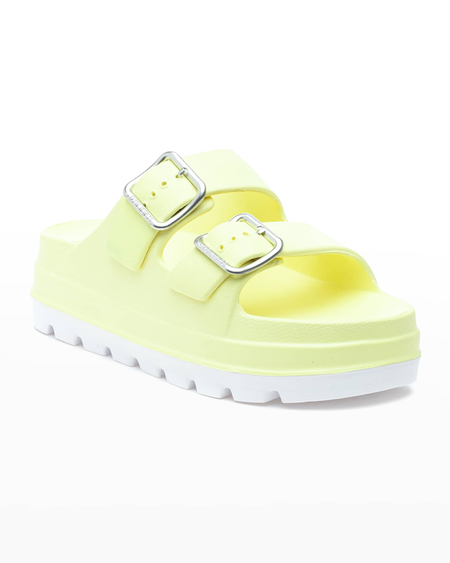 JSlides Simply B Dual-Buckle Slide Sandals | Neiman Marcus