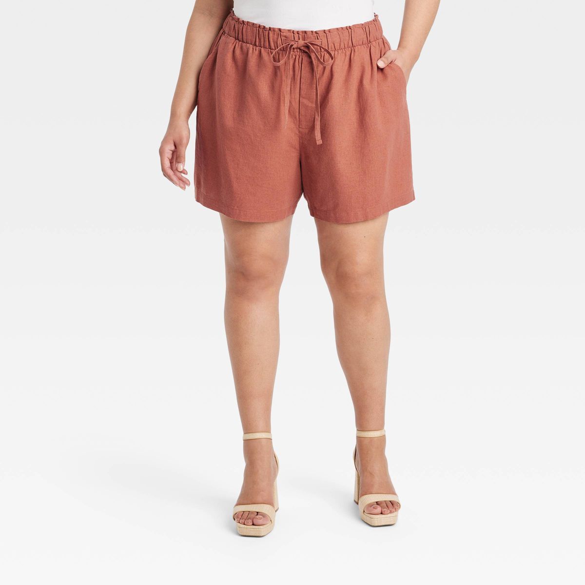 Women's High-Rise Linen Pull-On Shorts - Ava & Viv™ Brown 4X | Target