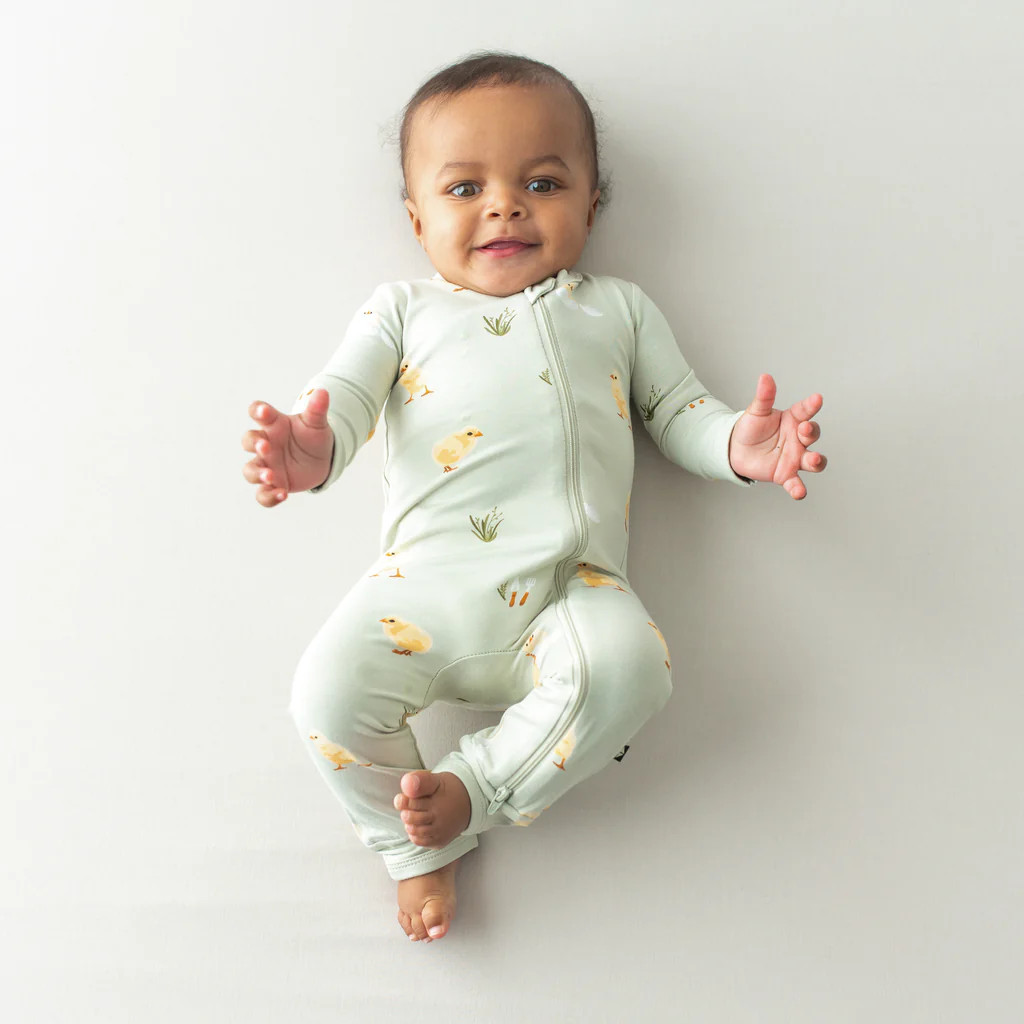 Zippered Romper in Aloe Chick | Kyte BABY