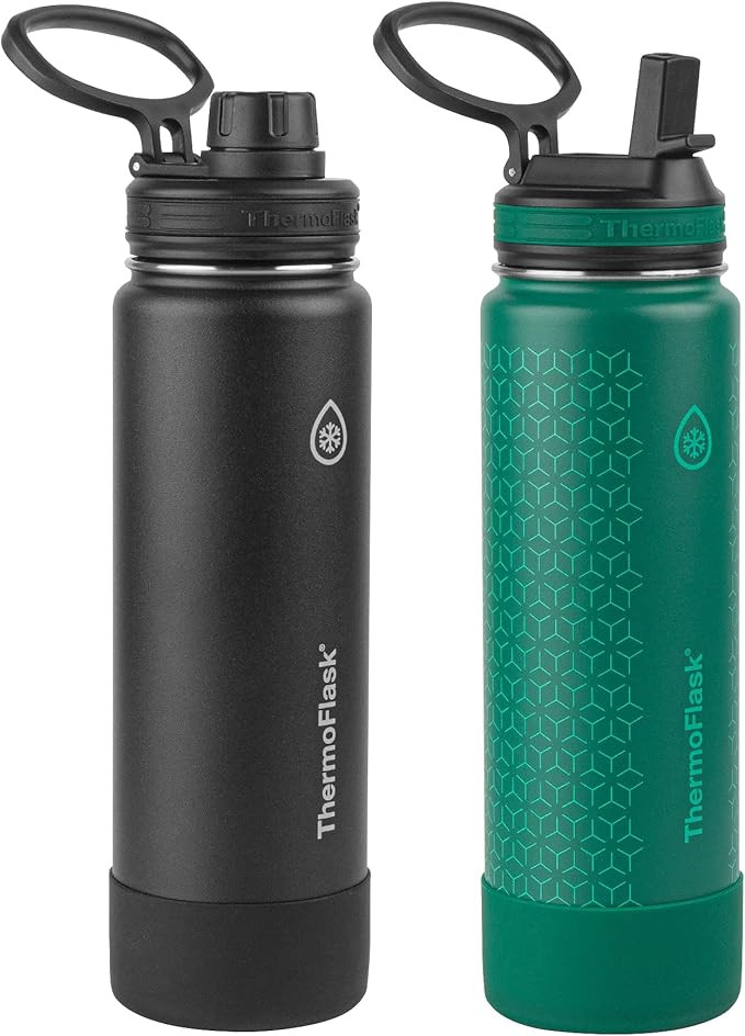 ThermoFlask 24 oz Double Wall Vacuum Insulated Stainless Steel 2-Pack of Water Bottles, Black / M... | Amazon (US)