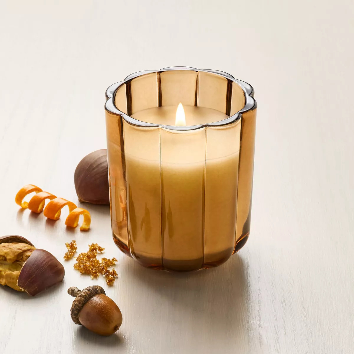 Tinted Glass Harvest Chestnut Scalloped Jar Candle Orange - Hearth & Hand™ with Magnolia | Target