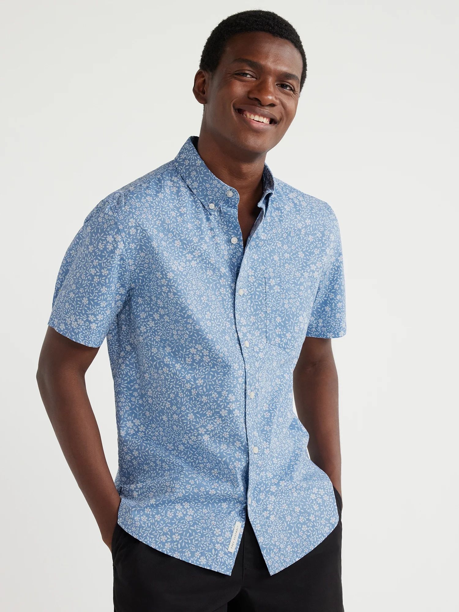 Free Assembly Men's Slub Poplin Shirt with Short Sleeves, Sizes S-3XL - Walmart.com | Walmart (US)