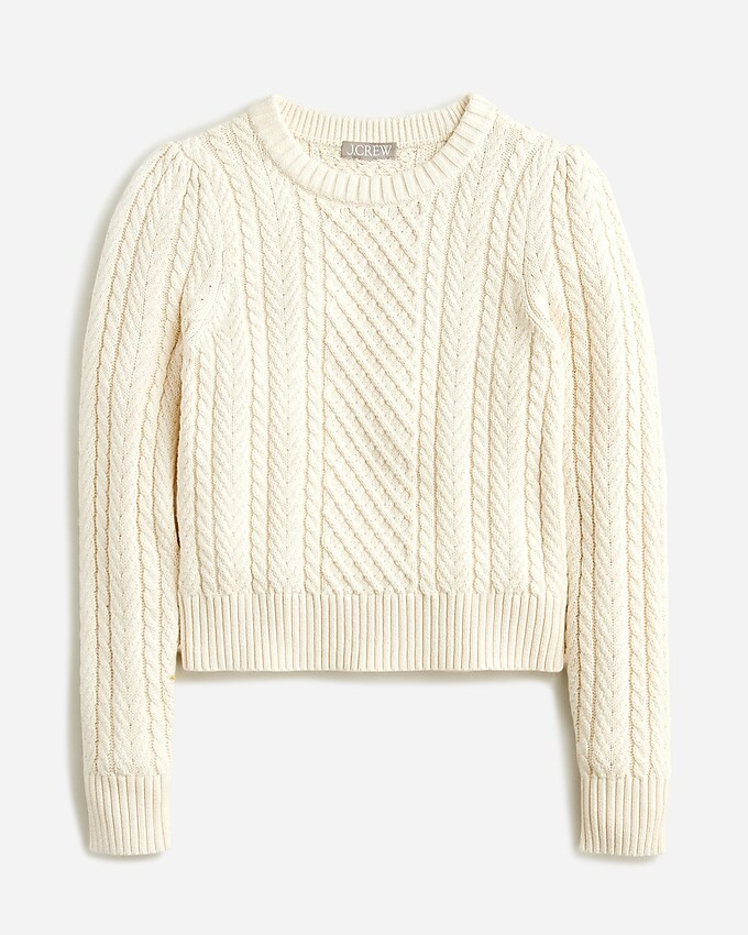 Cable-knit puff-sleeve crewneck sweater | J. Crew US