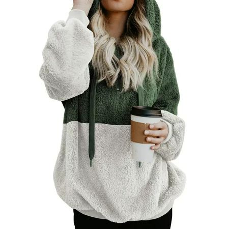 DRESSWEL Women Colorblock Warm Fleece Pullover Hoodies Sweatshirt Outwear | Walmart (US)