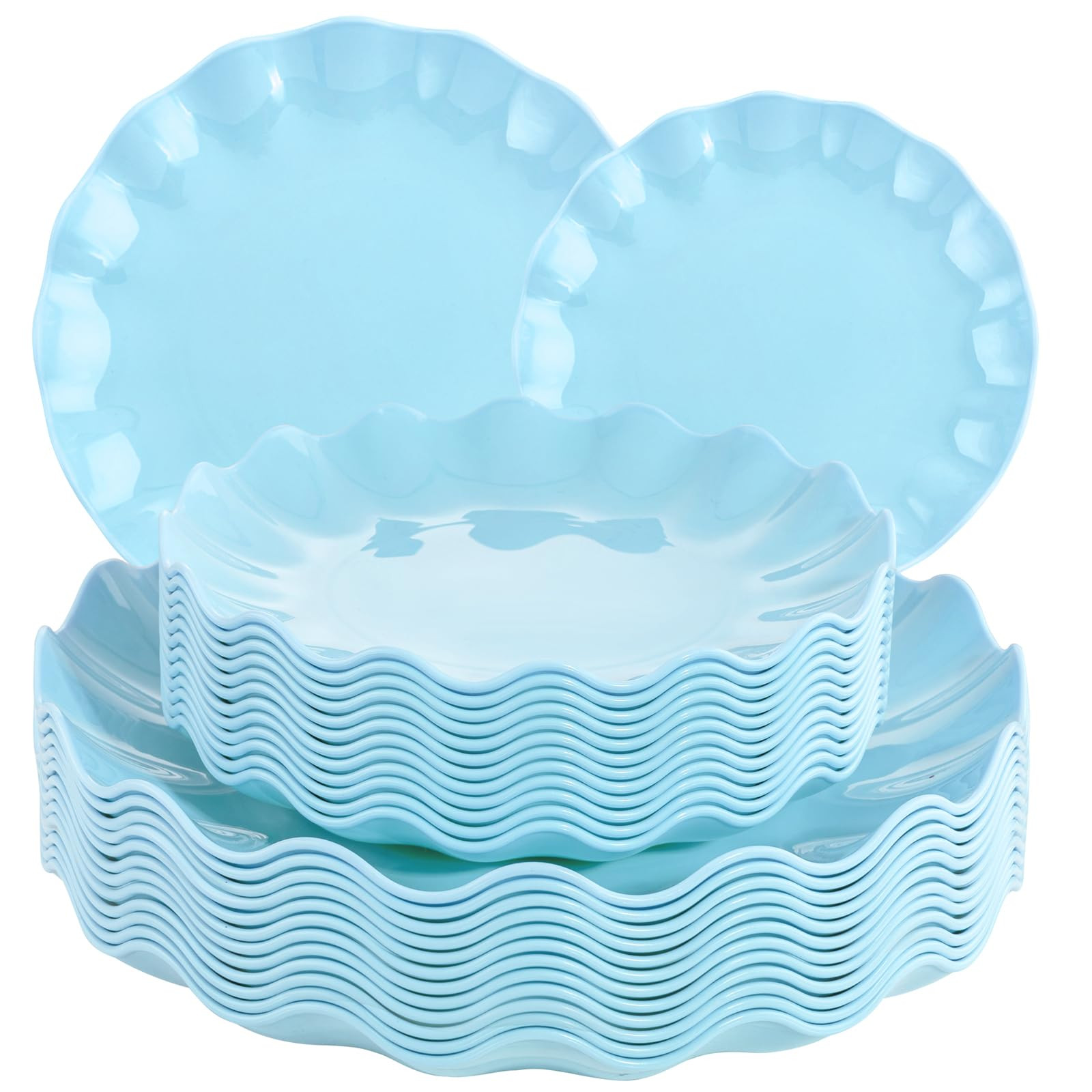 LIYH 24 Pcs Blue Plastic Plates Reusable - Unbreakable Light Baby Blue Scalloped Plates, Microwav... | Amazon (US)