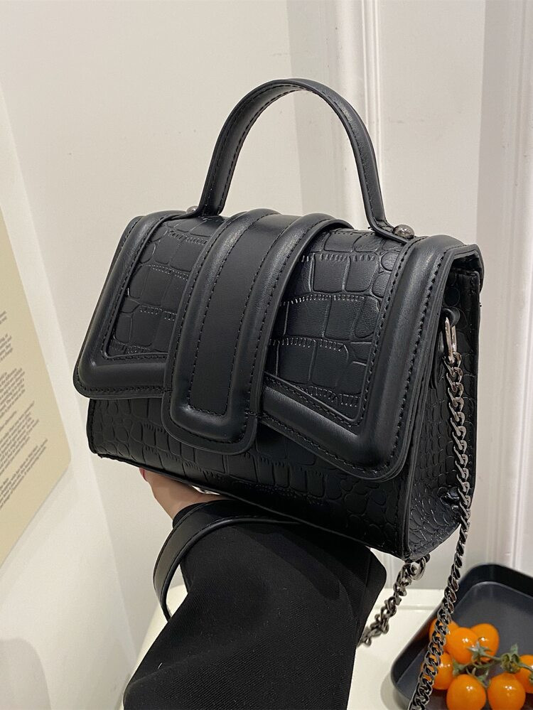 Mini Crocodile Embossed Flap Chain Square Bag | SHEIN