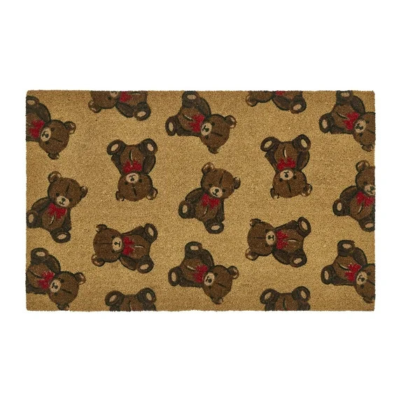 My Texas House Natural Multi Teddy Bear Red Bow Coir Mat, 30"x48" | Walmart (US)