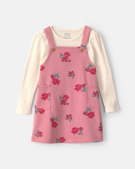 Toddler Girl Floral French Terry Long-Sleeve Dress Set - Pink/Cream | Carter's Inc