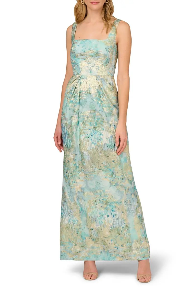 Aidan Mattox by Adrianna Papell Floral Metallic Jacquard Column Gown | Nordstrom | Nordstrom