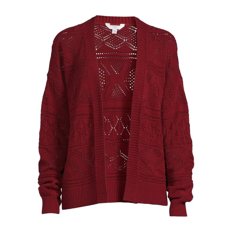 Time and Tru Women's Pointelle Cardigan with Long Sleeves - Walmart.com | Walmart (US)