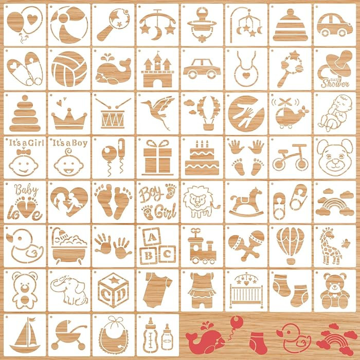 60pcs Baby Shower Stencils for Painting, 3in Onesie Decorating Kit Baby Shower Small Cute Pattern... | Amazon (UK)