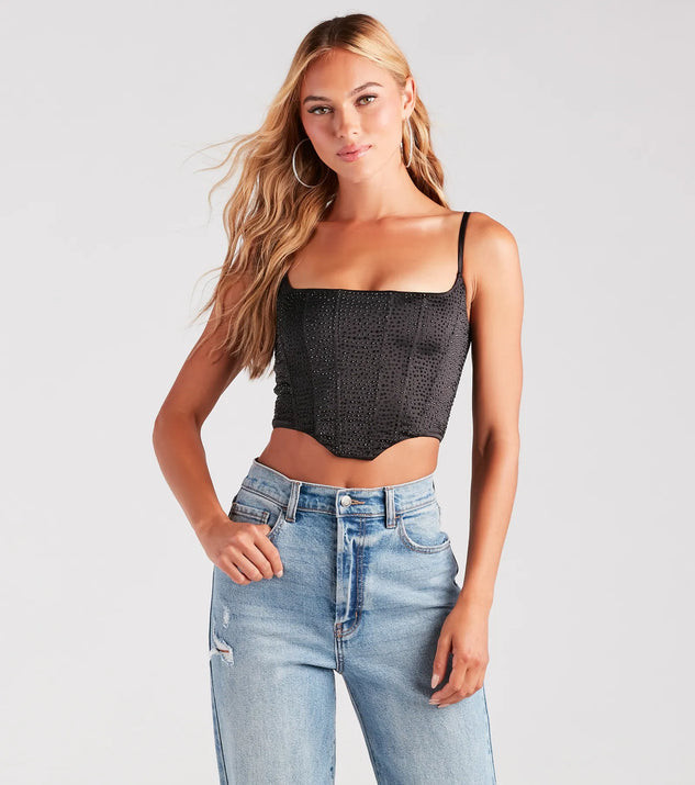 Heat Of The Moment Rhinestone Satin Corset Top | Windsor Stores