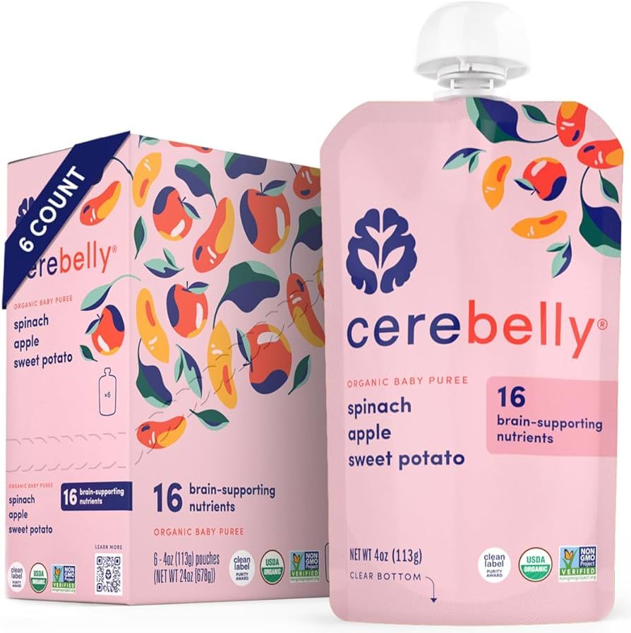 Cerebelly Baby Food Pouches – Organic Spinach Apple Sweet Potato (4 oz, Pack of 6) - Toddler Sn... | Amazon (US)