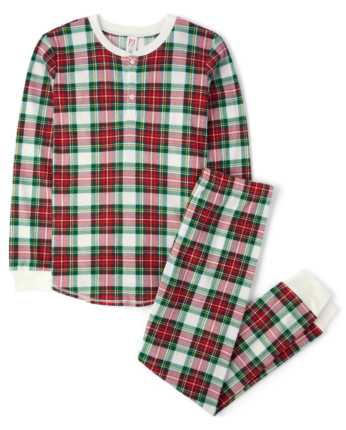 Mens Matching Family Plaid Thermal Henley Pajamas - white | The Children's Place