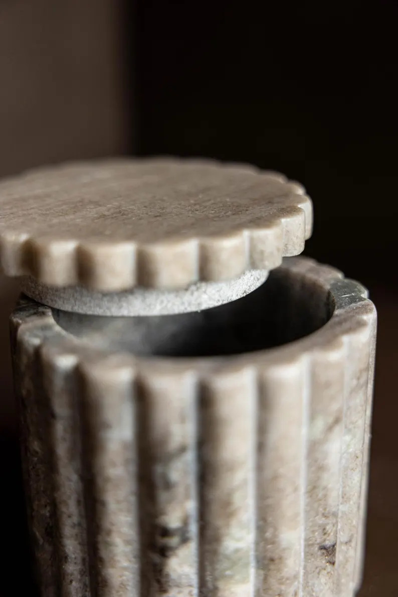 Beige Marble Fluted Jar - Etsy | Etsy (US)