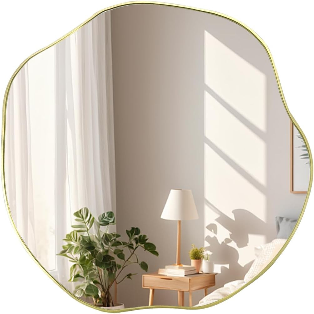 POZINO Irregular Shaped Mirror, 16" Asymmetrical Mirror, Gold Scalloped Rounded Mirrors, Modern F... | Amazon (US)