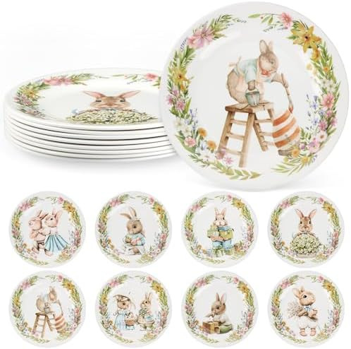 8 Pcs Easter Salad Plates Bunny Dishes 8" 10" Melamine Easter Dinnerware Sets Assorted Designs Ce... | Amazon (US)