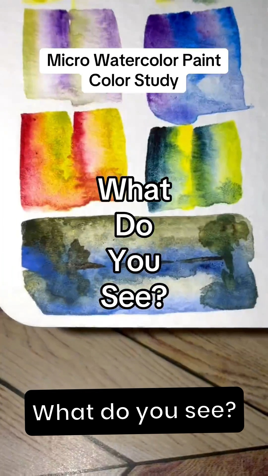 What do you see in this watercolor color study? I used brushes in two to four different colors and played for blooms bleeds and accidental landscapes and abstracts. Supplies attached and let me know what you see!