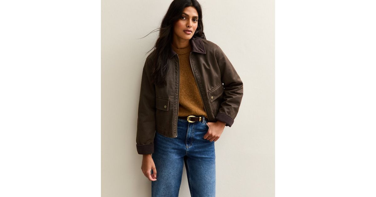 Brown Cropped Waxed Look Barn Jacket | New Look | New Look (UK)