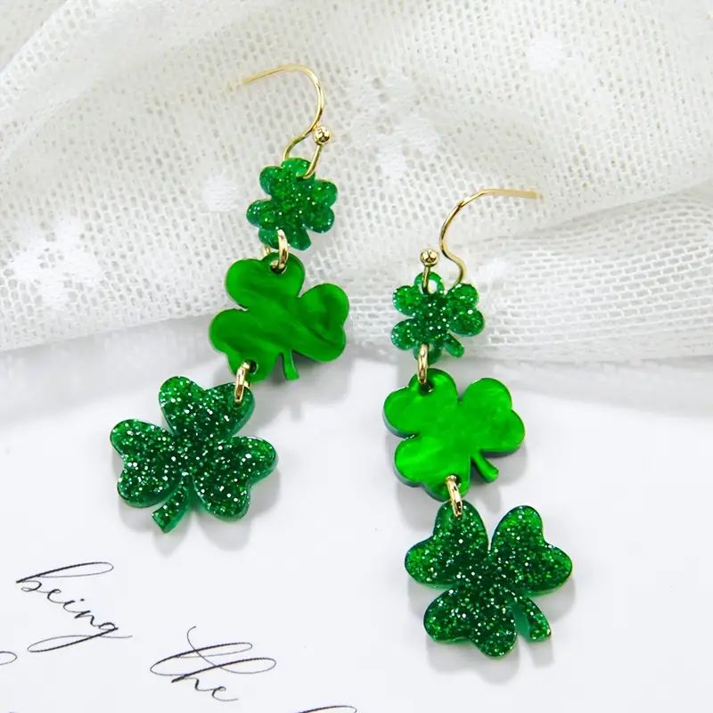 St. Patrick Glitter Acrylic Green Clover Earrings Women - Temu | Temu Affiliate Program