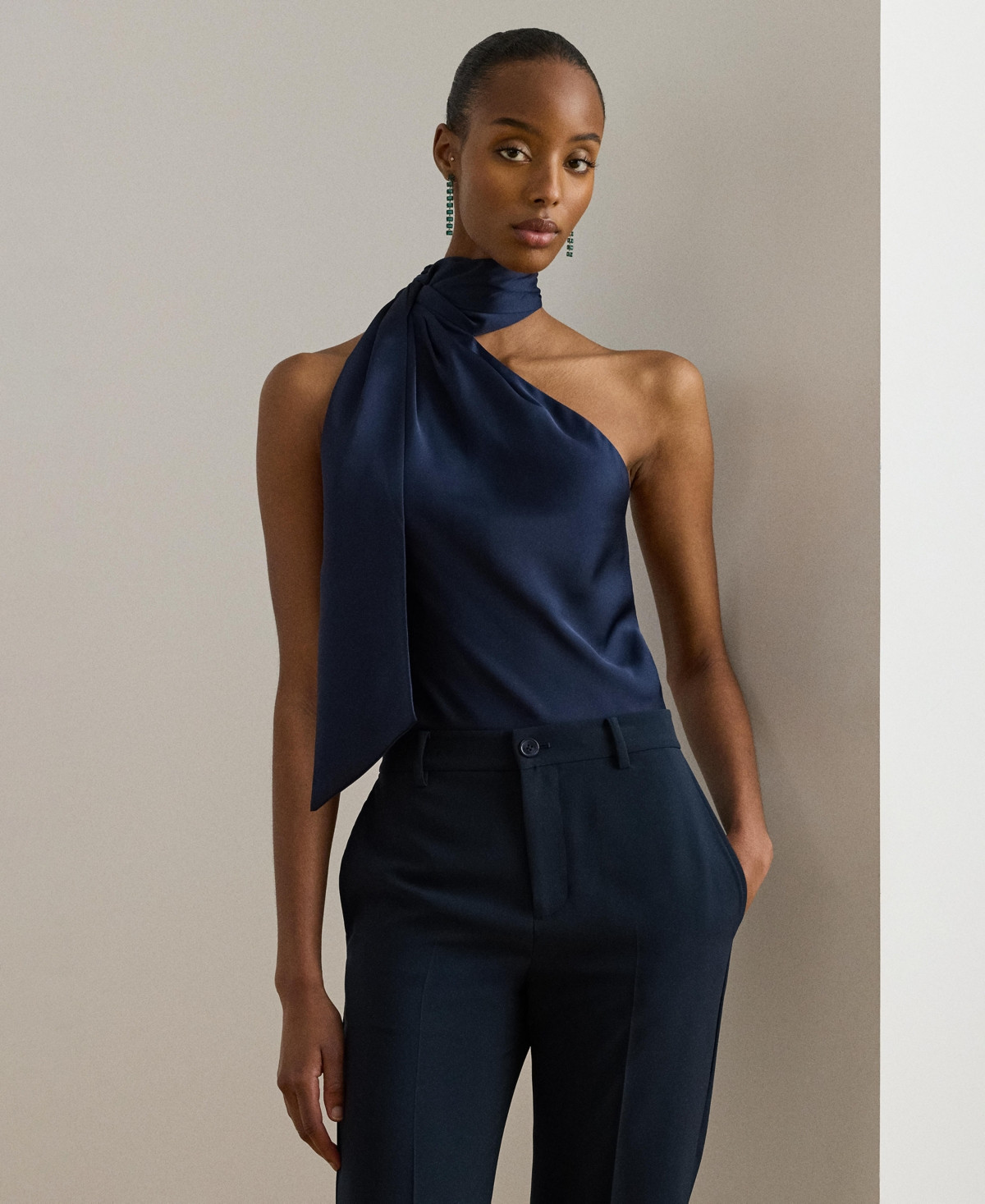 Lauren Ralph Lauren Women's Halter Neck Tie Detail Top - Refined Navy | Macy's