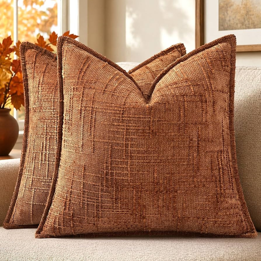 decorUhome Chenille Decorative Throw Pillow Covers 20x20 Set of 2, Rust | Amazon (US)