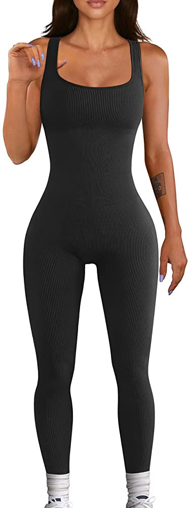 OQQ Women's Yoga Ribbed One Piece Tank Tops Rompers Sleeveless Exercise Jumpsuits | Amazon (US)