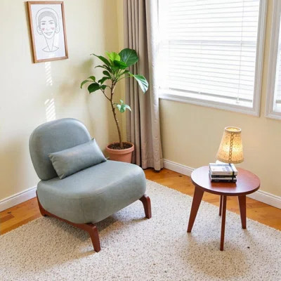 Cute Accent Chair with Solid Wood Legs, Faux Leather Upholstery & Soft Cushion, Armless Modern Design, 34.2"L x 28.4"W x 27.5"H | Wayfair North America