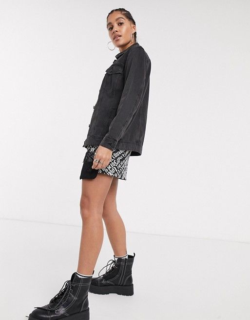 Noisy May oversized denim jacket in black | ASOS US