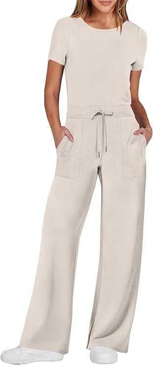 ANRABESS Jumpsuits for Women Casual Summer 2024 Short Sleeve Loose Wide leg Pants Dressy Romper J... | Amazon (US)