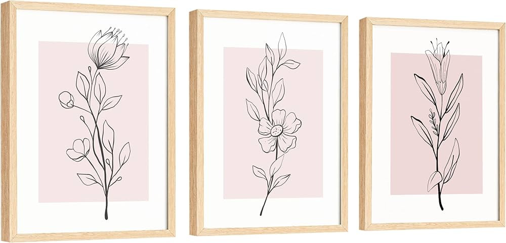 EXCOOL CLUB Pink Botanical Wall Art - 12x16 Pink Flower Wall Art Blush Floral Prints, Minimalist ... | Amazon (US)