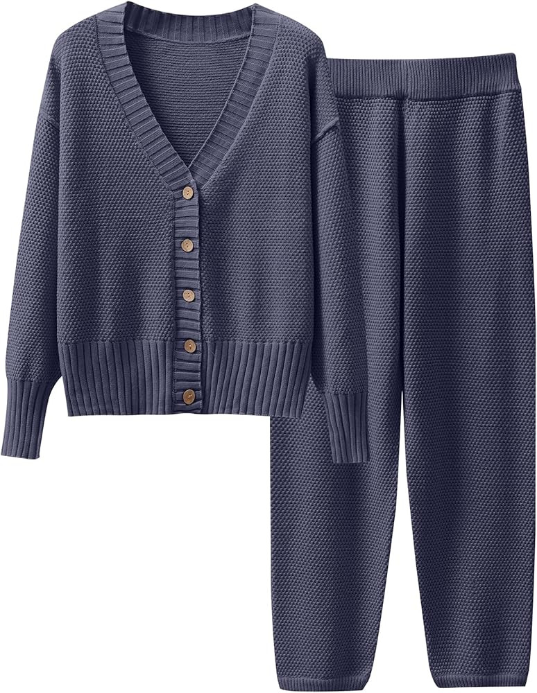 Caracilia Womens 2 Piece Outfits Lounge Set V Neck Cardigan Sweater Pants Sets Knit Matching Loun... | Amazon (US)