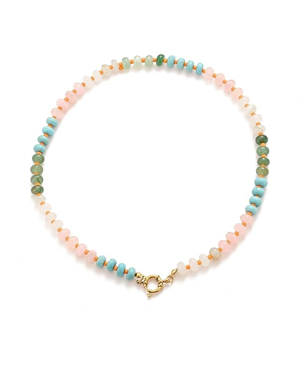 Natural Stone Beaded Necklace for Women Boho Handmade Beaded Necklace Colorful Beads Choker Neckl... | Amazon (US)