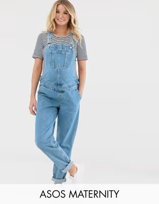 ASOS DESIGN Maternity 'original' denim overalls in midwash | ASOS (Global)
