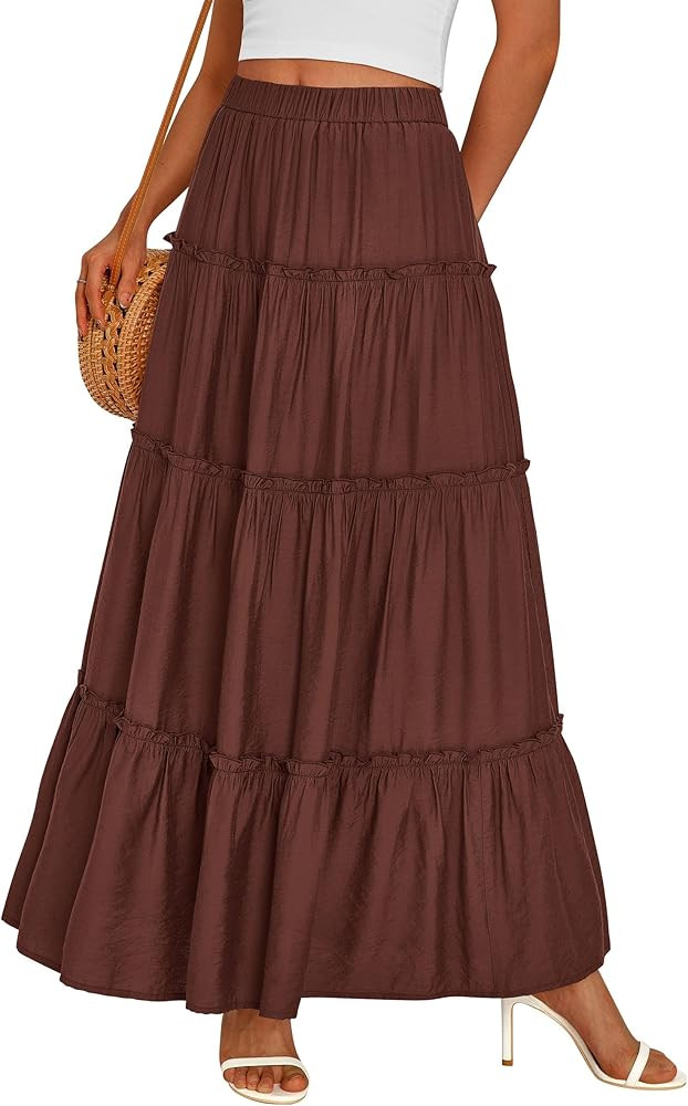 PRETTYGARDEN Boho Maxi Skirts for Women Trendy Summer 2026 Spring Long Flowy A Line Tiered Skirt ... | Amazon (US)
