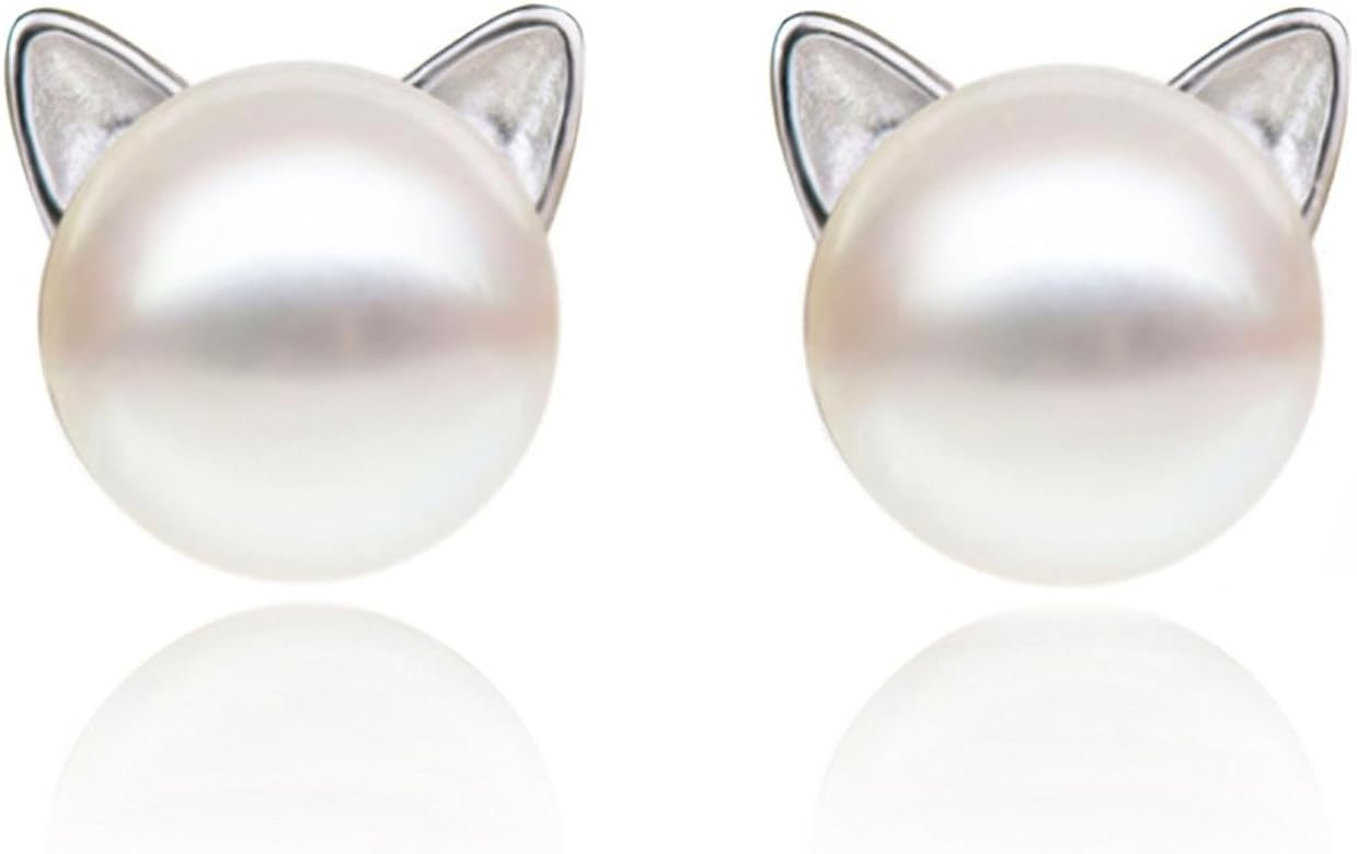 S.Leaf Cat Earrings Pearl Earrings Sterling Silver Earrings for Women Cat Memorial Gifts Cat Gifts f | Amazon (US)