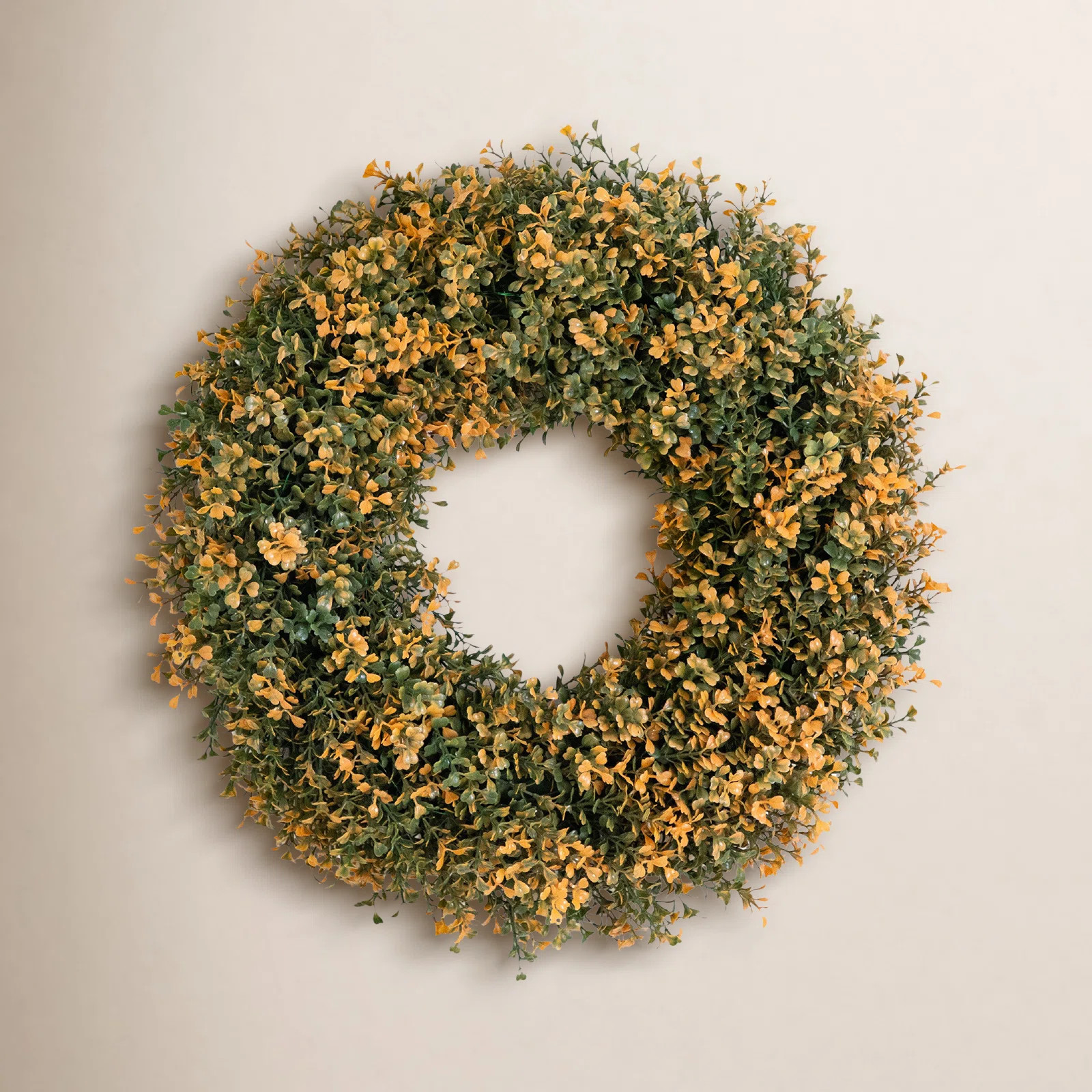18In. Pre-Lit Autumn Boxwood Artificial Fall Wreath With 25 Warm White LED Lights | Birch Lane