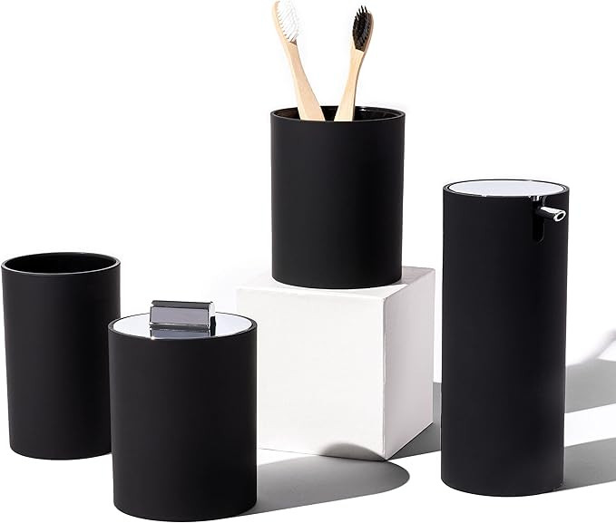 Sleek Matte Black Bathroom Accessory Set 4 Pcs Complete Bathroom Set Modern Bathroom Decor Bathro... | Amazon (US)