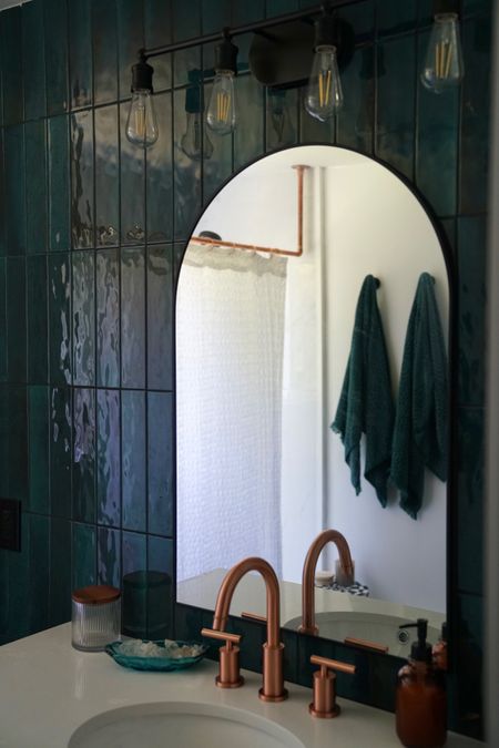Shop my teal and copper bathroom renovation! 

#LTKhome #LTKstyletip #LTKFind