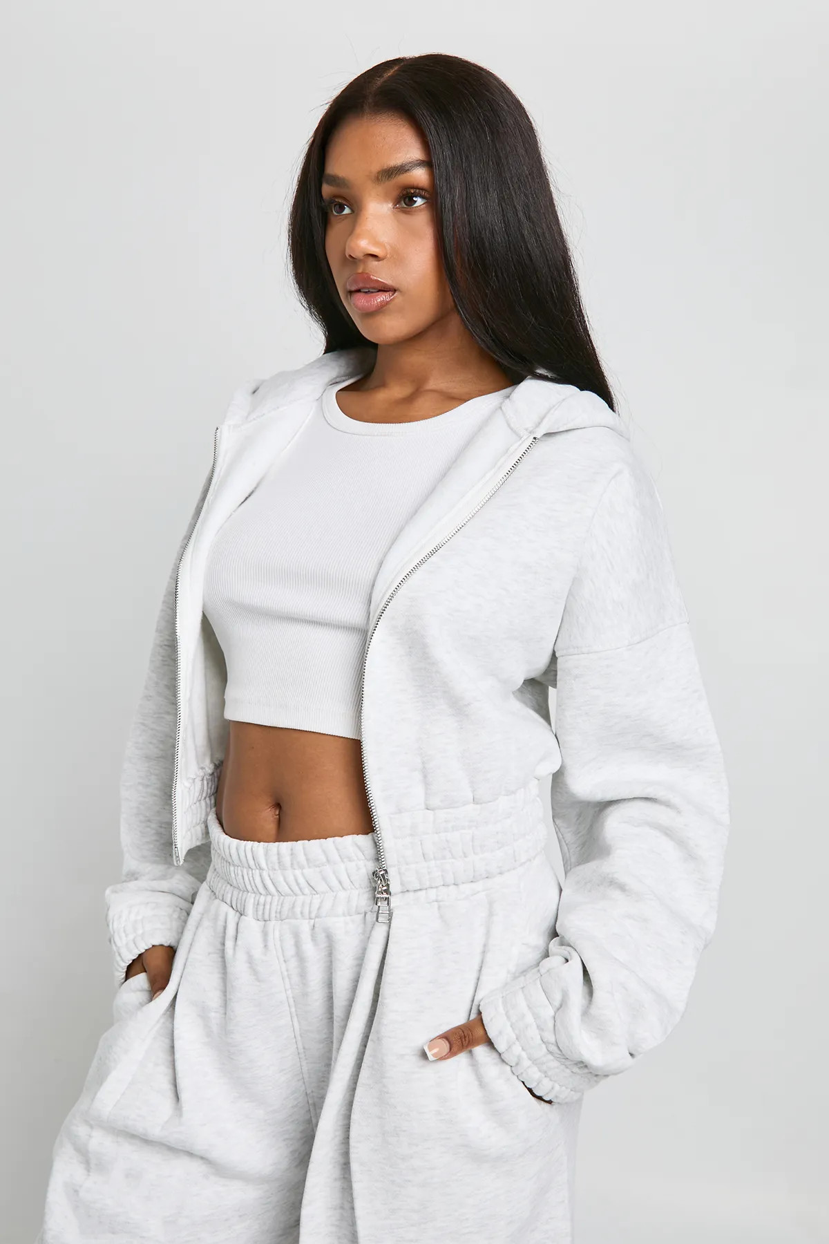 Cropped Double Zip Cinched Waist Hoodie | Boohoo.com (UK & IE)