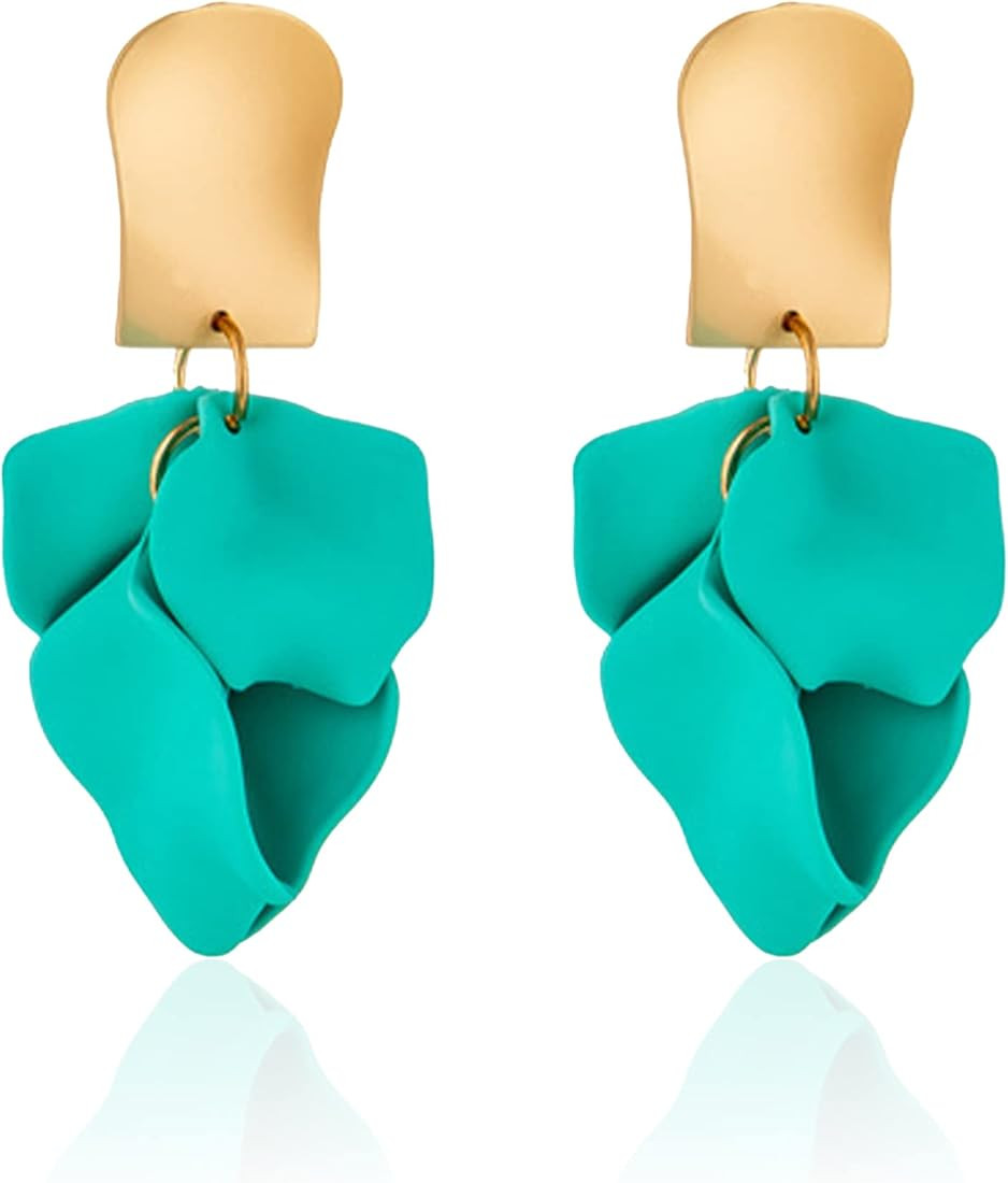 Just Follow Rose Petal Dangle Earrings Fashion Boho Acrylic Flower Earrings Large Statement Resin... | Amazon (US)