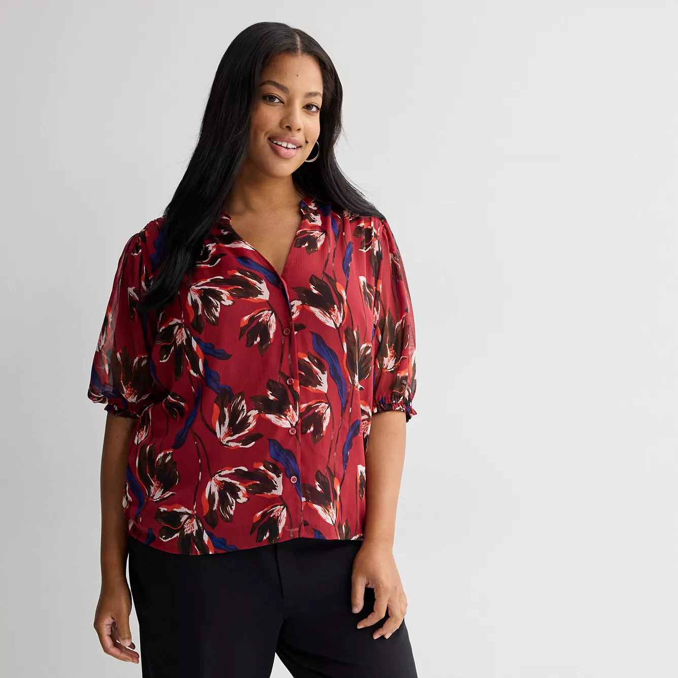 Plus Size Nine West Ruffle Button-Down Shirt | Kohl's