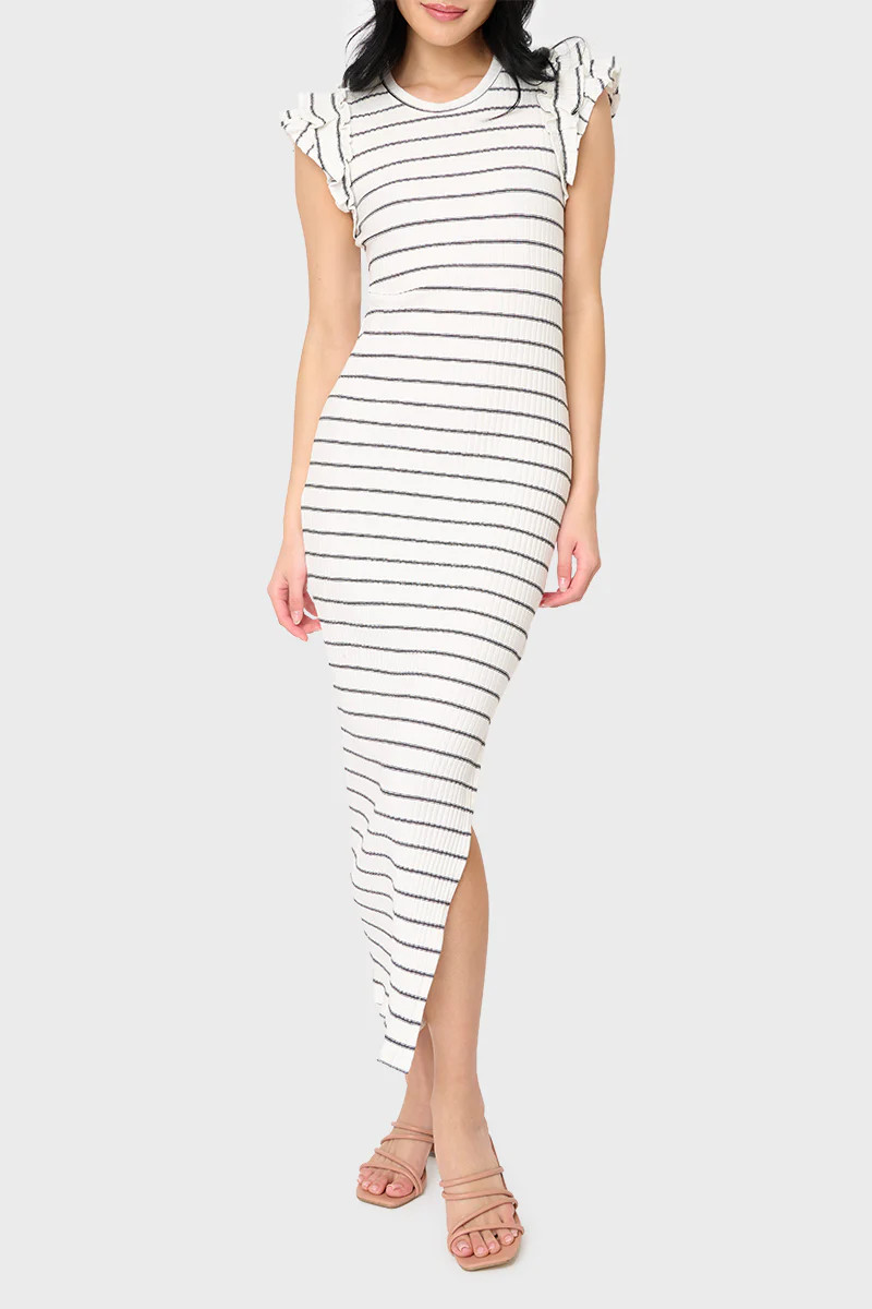 Ruffle Sleeveless Striped Knit Maxi Dress | Gibson